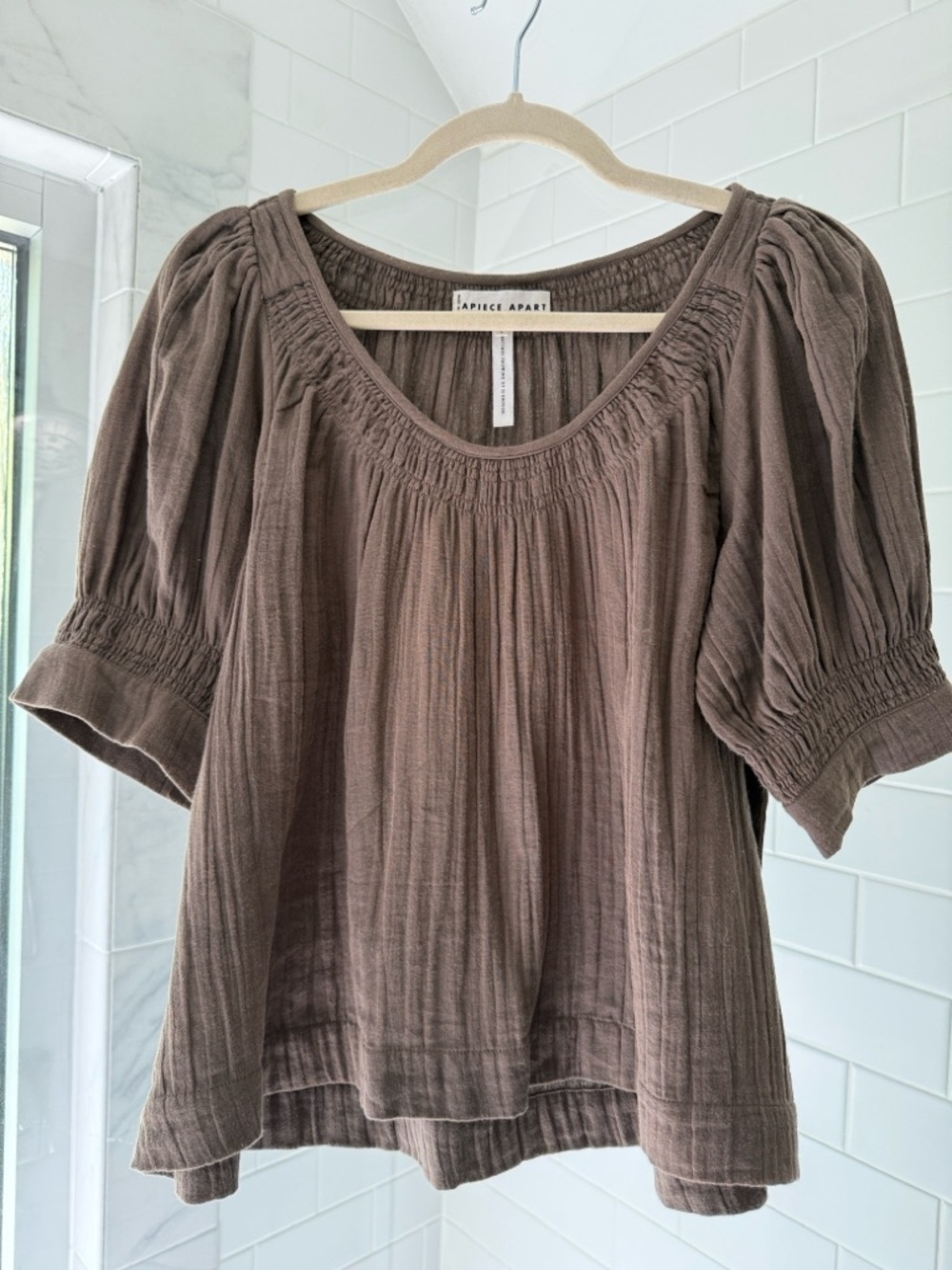 Apiece Apart Organic Cotton Scoop Neck Top - Taupe - Picture 3 of 10